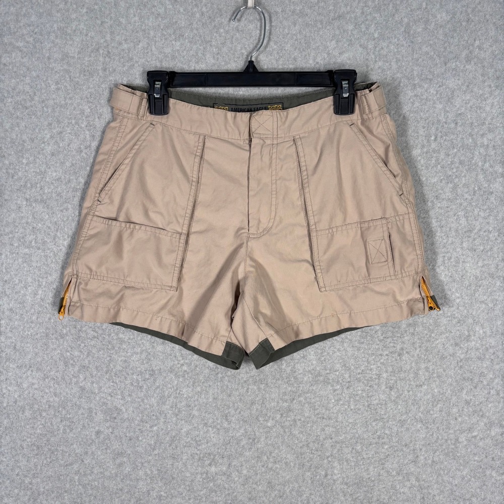 Y2K American Eagle Cargo Short Womens Size 8 Khaki Ripstop GORP Hiking Utility *